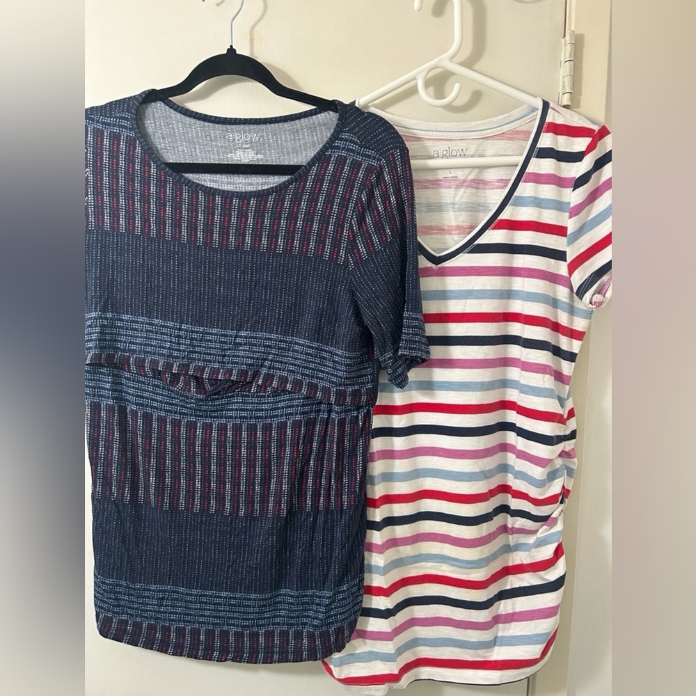 2 size large maternity short sleeve shirts